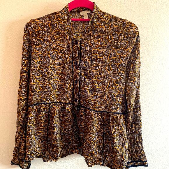 Hinge Blouse Gold and Navy M - Picture 1 of 10